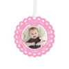 Hallmark Baby’s First Christmas Pink Scalloped Personalized Text And Photo Metal Ornament -Ornament Shop Babys First Personalized Round Christmas Ornament 1OFM1004B2 01