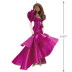 Hallmark Barbie™ Pink Collection™ 2023 Porcelain And Fabric Ornament -Ornament Shop Barbie in Hot Pink Dress Keepsake Ornament 4999QXI7007 03