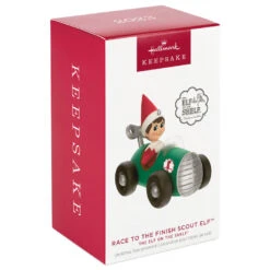 Hallmark The Elf On The Shelf® Race To The Finish Scout Elf™ Ornament -Ornament Shop Elf on the Shelf in Race Car Keepsake Ornament 1799QXI7357 04
