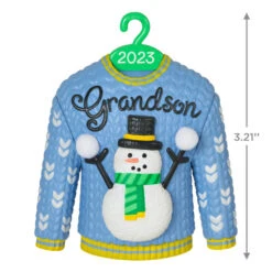 Hallmark Grandson Christmas Sweater 2023 Ornament -Ornament Shop Grandson Snowman Sweater 2023 Keepsake Ornament 1399QGO2557 03