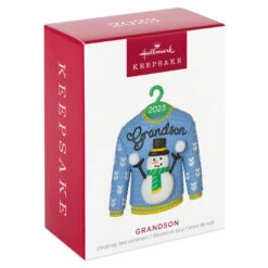 Hallmark Grandson Christmas Sweater 2023 Ornament -Ornament Shop Grandson Snowman Sweater 2023 Keepsake Ornament 1399QGO2557 04