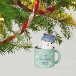 Hallmark Great-Grandson Hot Cocoa Mug 2023 Ornament -Ornament Shop GreatGrandson Snowman in Mug Keepsake Ornament 1399QGO2567 02