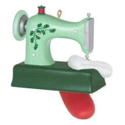 Hallmark Sew Very Merry! Ornament -Ornament Shop Green Sewing Machine and Stocking Keepsake Ornament 1799QGO2927 06