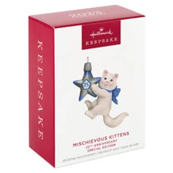 Hallmark Mischievous Kittens Special Edition 25th Anniversary Ornament -Ornament Shop Kitten With 25th Star Keepsake Ornament 1799QXE3327 04