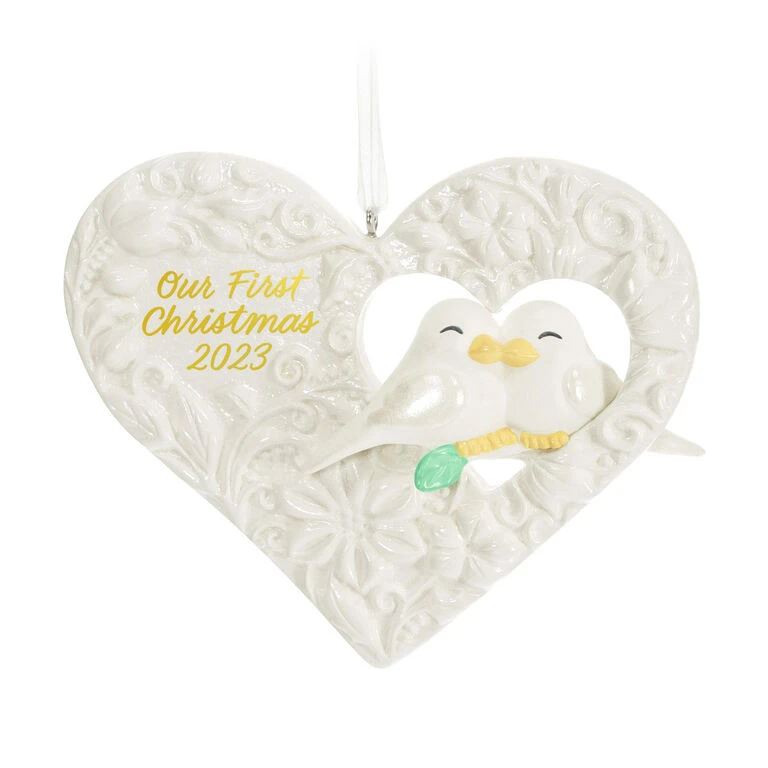 Hallmark Our First Christmas Birds In Heart 2023 Porcelain Ornament 3 Hallmark Our First Christmas Birds In Heart 2023 Porcelain Ornament