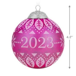 Hallmark Christmas Commemorative 2023 Glass Ball Ornament -Ornament Shop Pink Glass Ball 2023 Keepsake Ornament 2299QXR8127 03