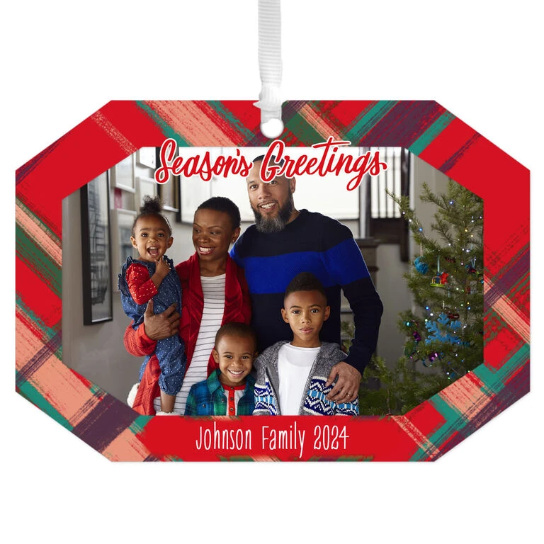 Hallmark Red Plaid Personalized Text And Photo Metal Ornament 3 Hallmark Red Plaid Personalized Text And Photo Metal Ornament