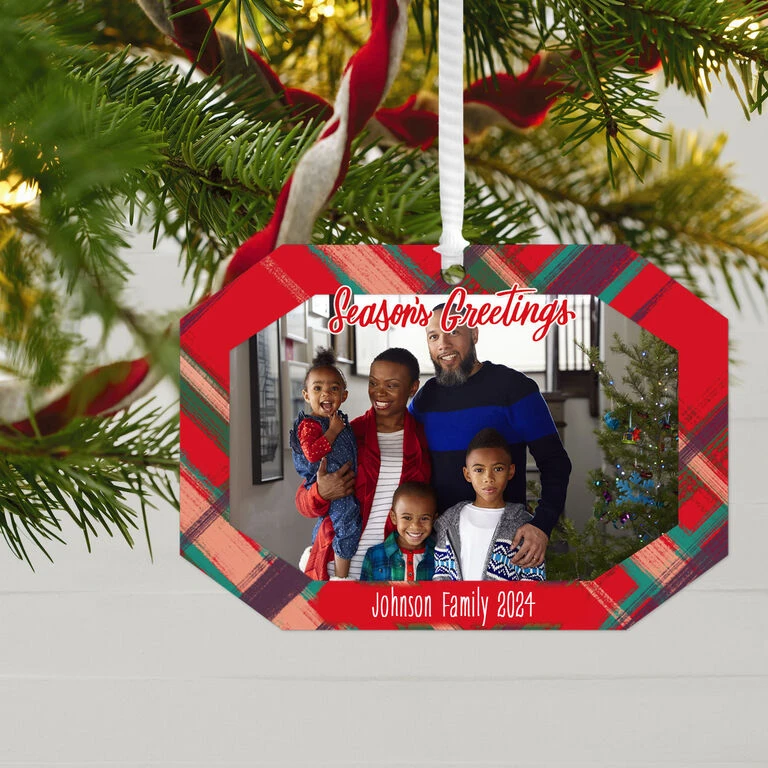 Hallmark Red Plaid Personalized Text And Photo Metal Ornament 4 Hallmark Red Plaid Personalized Text And Photo Metal Ornament - Image 2