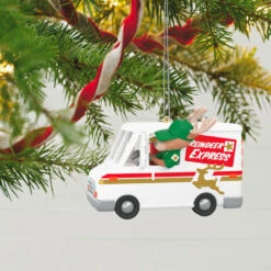 Hallmark Grandma Got Run Over By A Reindeer Musical Ornament -Ornament Shop Reindeer Express Delivery Truck Keepsake Ornament 2199QGO2639 02