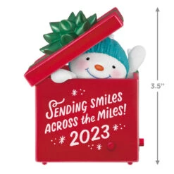 Hallmark Smiles Across The Miles 2023 Recordable Sound Ornament -Ornament Shop Snowman in Red Present Keepsake Ornament 2499QGO2619 03
