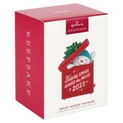 Hallmark Smiles Across The Miles 2023 Recordable Sound Ornament -Ornament Shop Snowman in Red Present Keepsake Ornament 2499QGO2619 04