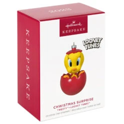 Hallmark Looney Tunes™ Tweety™ Chwistmas Surprise Ornament -Ornament Shop Tweety Bird in Red Ball Keepsake Ornament 1899QXI6047 04