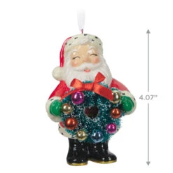 Hallmark Jolly Santa Porcelain Special Edition Ornament -Ornament Shop Vintage Jolly Santa With Wreath Keepsake Ornament 2499QXT4113 03