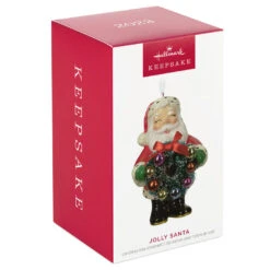 Hallmark Jolly Santa Porcelain Special Edition Ornament -Ornament Shop Vintage Jolly Santa With Wreath Keepsake Ornament 2499QXT4113 04