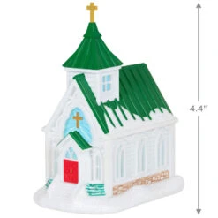 Hallmark Candlelight Service Ornament -Ornament Shop White Church With Green Steeple Keepsake Ornament 2199QGO2767 03