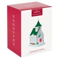 Hallmark Candlelight Service Ornament -Ornament Shop White Church With Green Steeple Keepsake Ornament 2199QGO2767 04