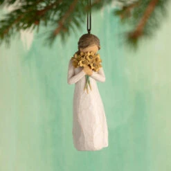 Willow Tree Warm Embrace Ornament, 4" -Ornament Shop Willow Tree Girl Holding Yellow Flowers Figurine Ornament 28015 03